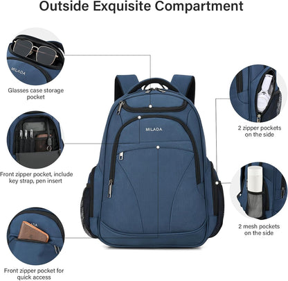 MILADA Travel Backpack For Men Laptop Backpack Women Business Carry On Backpack Airline Approved Fits 16.5 Inch Laptop Bag Work Backpack, Blue