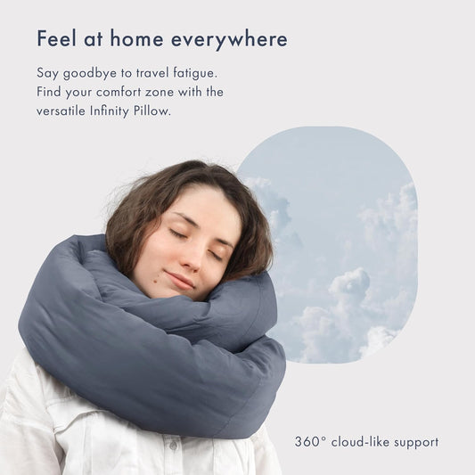 Huzi Infinity Pillow - Travel Neck Pillow - Versatile Soft 360 Support Scarf - Machine Washable - Home Travel Flight Road Trips Airplane Sleeping (Midnight Grey)