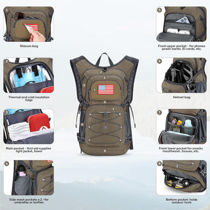 Maelstrom Hydration Hiking Backpack with 2L/3L Water Bladder, High Flow Bite Valve Camping Daypack Lightweight