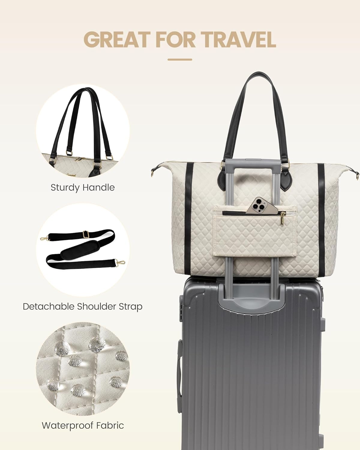 LOVEVOOK Travel Weekender 4-in-1 Duffle With Shoes Compartment, Carry On Overnight Bag, Toiletry Pouch & Wet Pocket, Large Tote for Women Labor Delivery Hospital