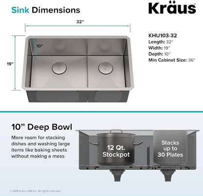 KRAUS Standart PRO™ 32-inch 16 Gauge Undermount 60/40 Double Bowl Stainless - Image 5