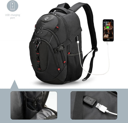 Swissdigital Design Travel Backpack for Men with Apple Find My, Laptop Backpack with USB Charging Port, RFID Protection, Add-A-Bag System - Travel Backpack for Men