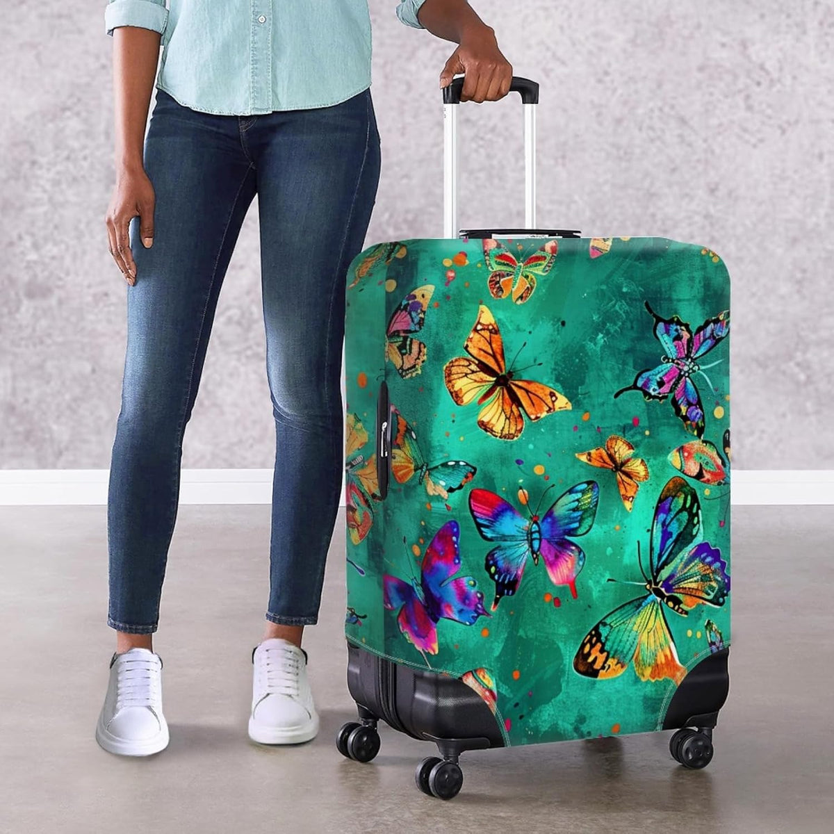 Butterflies Print Baggage Covers for 18-21 Inch Anti Scratch Luggage Protector for Women Girls Boys Non Slip Spandex Suitcase Cover Colorful Luggage Cover