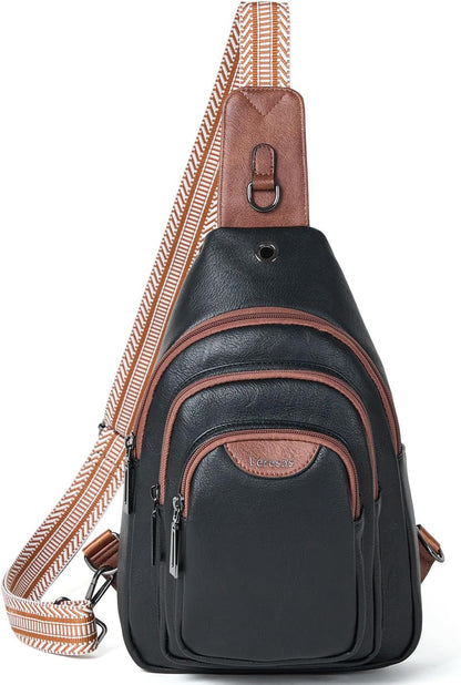 Crossbody Sling Bag for Women Men Anti Theft Cross Body Fanny Pack Belt Bag Purse Gifts for Women Faux Leather, Black Brown