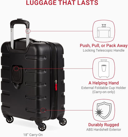 SwissGear 7366 Hardside Expandable Luggage with Spinner Wheels, Black, 3-Piece Set (19/23/27)