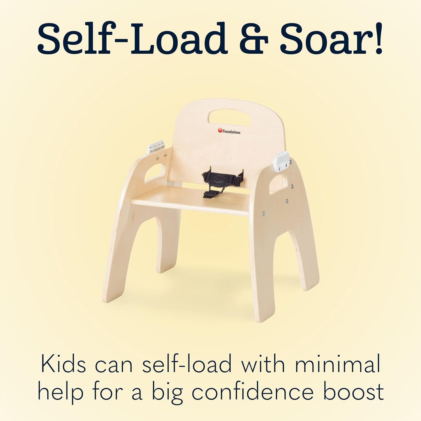 Foundations Easy Serve 11" Wood Feeding Chair for Toddlers, Adjustable Harness, Removable Dishwasher Safe Tray, “No Tip” Base, Baltic Birch Plywood
