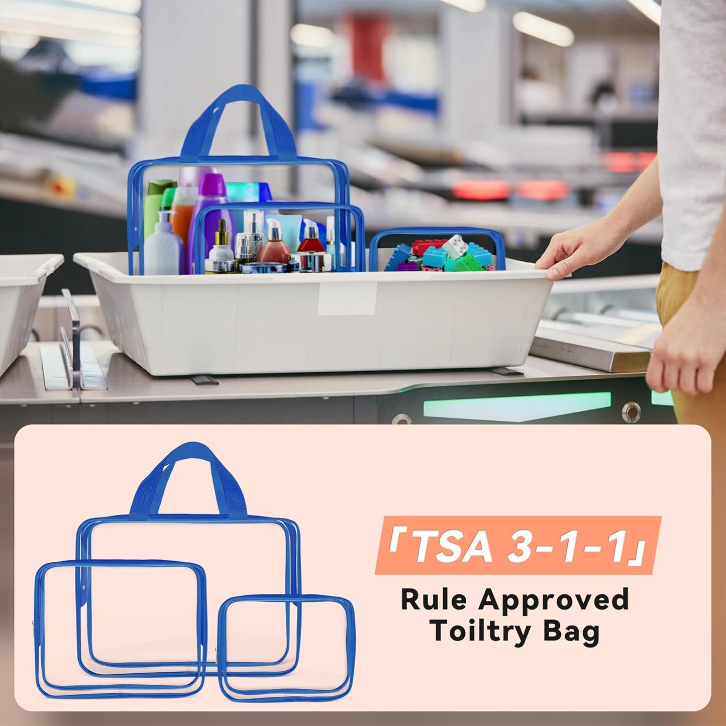 TISRATOK 10 PCS Clear Travel Makeup Toiletry Bag, Plastic PVC Cosmetic TSA Approved Organizer Kit with Zipper Handbag（Blue）