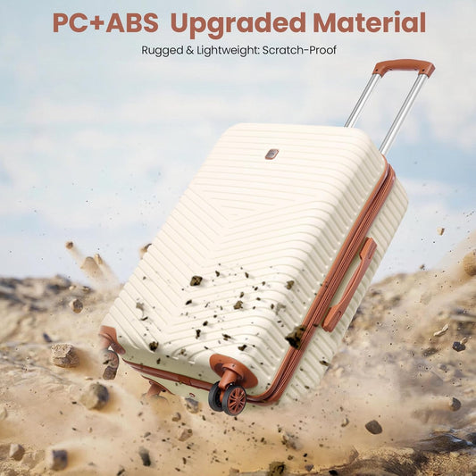 Hoteel 6 Piece Luggage Set (4-YEAR WARRANTY) Carry on ABS+PC Hard Shell Suitcase with Spinner Wheels & TSA Lock (Beige)