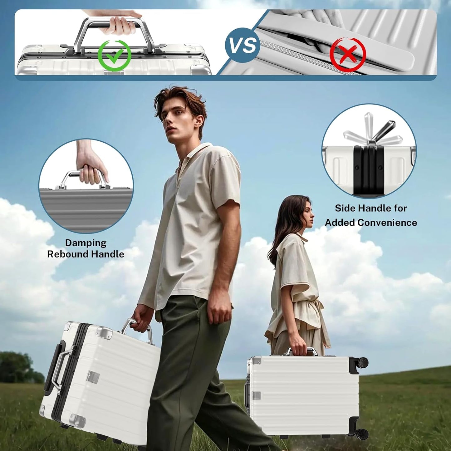 Krute Luggage 24 Inch Aluminum Frame Zipperless Suitcase with Spinner Wheels Checked Luggage PC+ABS Lightweight Hardshell