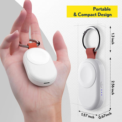 PZOZ Portable Apple Watch Wireless Travel Charger, 1200mAh Power Bank iWatch Fast Charging with Keychain Car, Adapter Compatible with Series Ultra 10 9 8 7 6 5 4 3 2 SE (White)