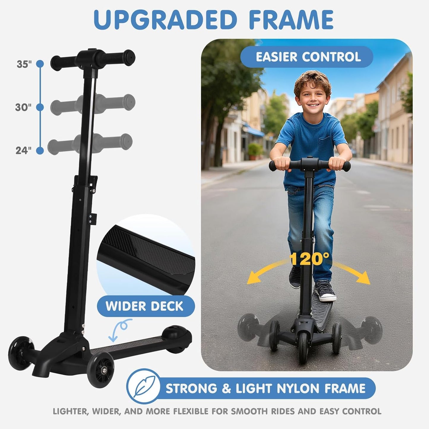 4-in-1 Detachable Scooter Luggage for Kids & Teens – Hardside Ride-On Suitcase with Led Light Up Wheels, Dinosaur Design, Lightweight Foldable, Perfect Travel Gift for Boys(Light Blue 22-inch)