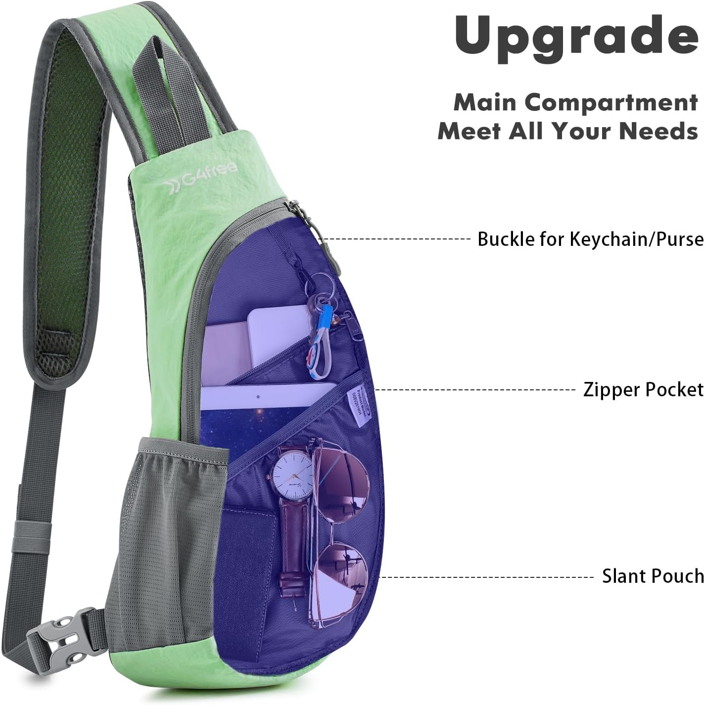 G4Free Sling Bag for Men Women, Small Crossbody Backpack Lightweight Chest Shoulder Bags for Travel, Outdoor and Sports (Light Green)