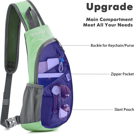 G4Free Sling Bag for Men Women, Small Crossbody Backpack Lightweight Chest Shoulder Bags for Travel, Outdoor and Sports (Light Green)