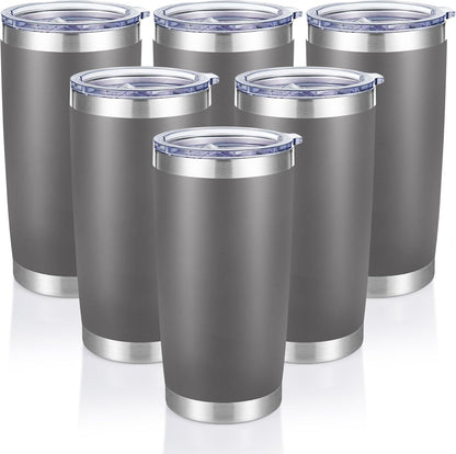 20 oz Tumblers Bulk Stainless Steel Tumbler with Lid Double Wall Vacuum Insulated Coffee Mug 20oz Powder Coated Cup for Hot and Cold Drinks, Gray, 6 pack