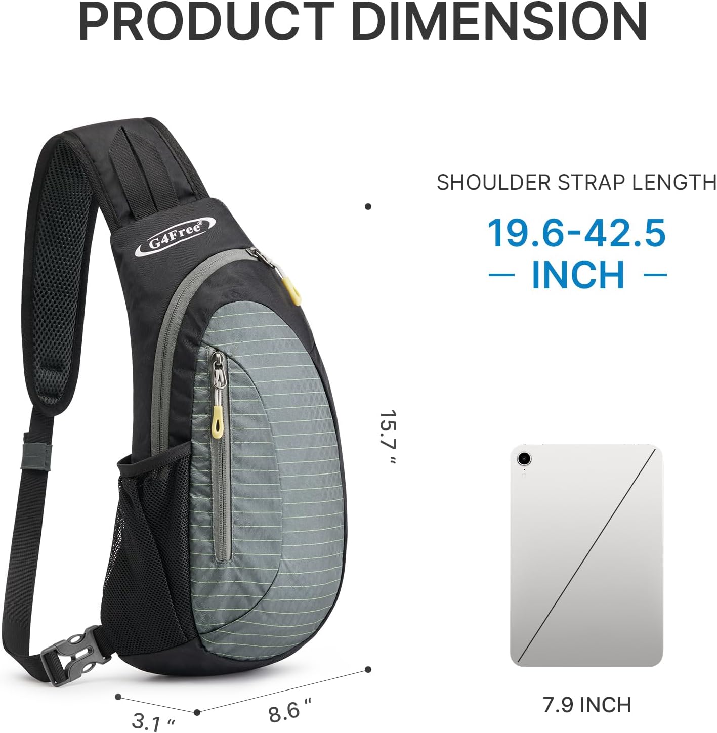 G4Free Sling Bag for Men Women, Small Crossbody Backpack Lightweight Chest Shoulder Bags for Travel, Outdoor and Sports (Black-grey)