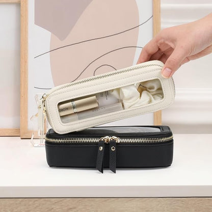 PACKISM Slim Clear Makeup Brush Bag, Pebbled Texture & Hard PU Leather Small - Image 9