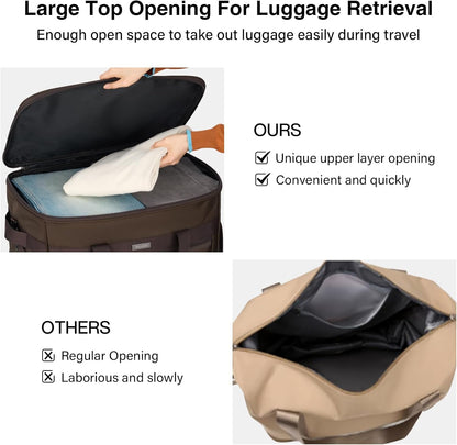 MILADA Expandable Luggage Bags for Travel Foldable Suitcase with Wheels Collapsible Rolling Travel Duffle Bag Lightweight Large Suitcases without Telescoping Handle, Coffee