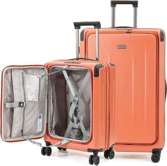 Carry On Luggage, 20Inch & 29 Inch Top Opening Airline Approved ABS+PC Hard Shell Suitcases with Silent Wheels, TSA Lock,Front Pocket and Wet-dry Separated Six-piece Set (AD Orange, 20Inch & 29 Inch)