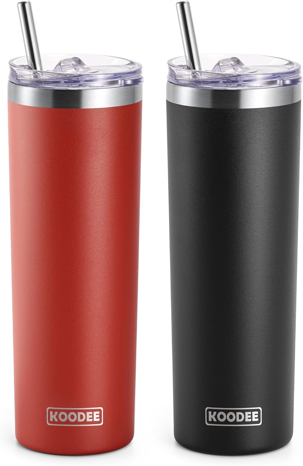 koodee Skinny Tumbler-20 oz Stainless Steel Iced Coffee Tumbler with Straw Vacuum Insulated Traver Coffee Mug with Lid (Canyon Red-Black)