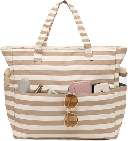 LEDAOU Large Beach Tote Bag Women Waterproof Sandproof Zipper Beach Tote Bag for Pool Gym Grocery Travel with Wet Pocket