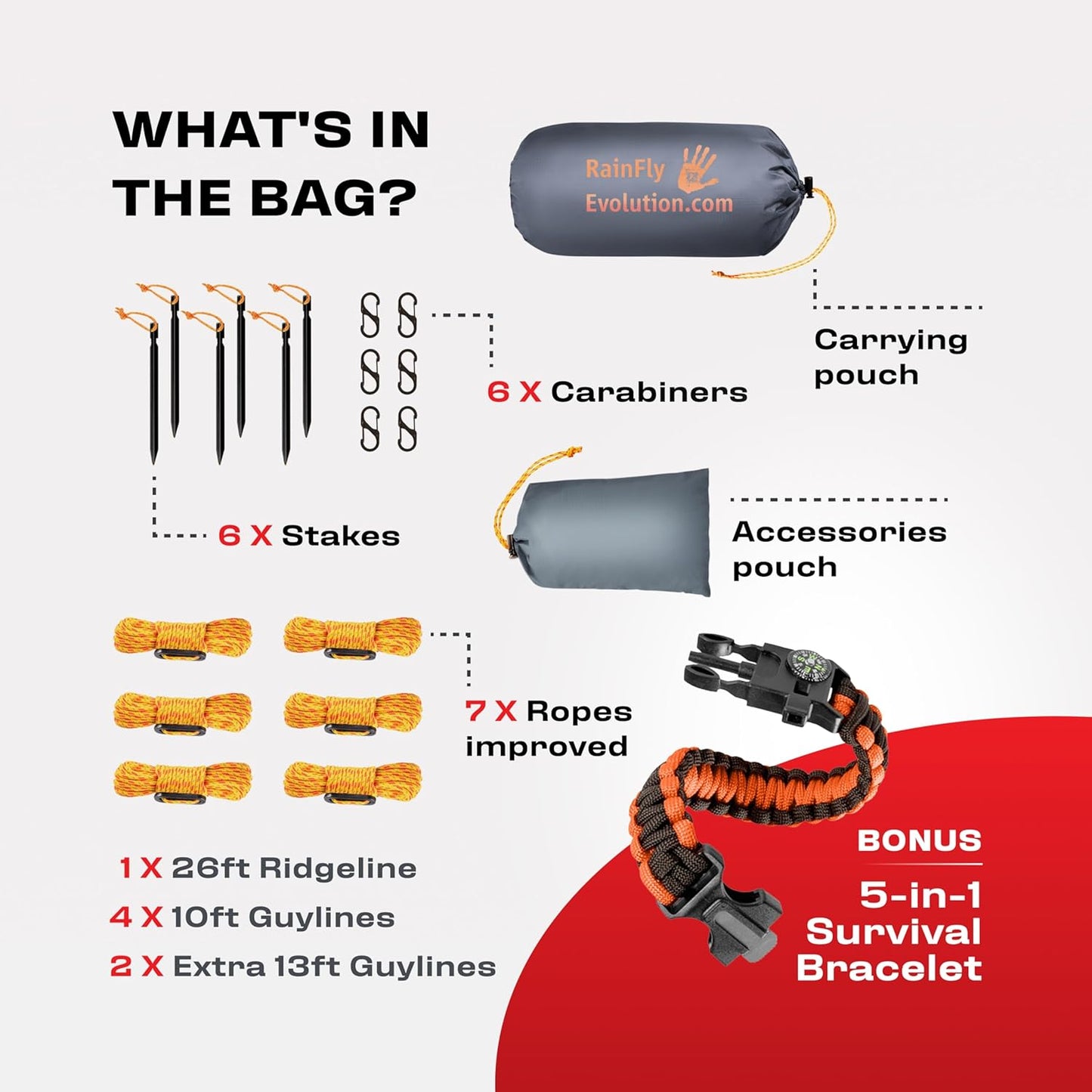 Rain Fly12x10 Lightweight Survival Camping Tarp; 100% Waterproof; Makes a Great Backpacking Tarp or Hammock Shelter; Comes in Multiple Colors, Survival Bracelet Included; Grey