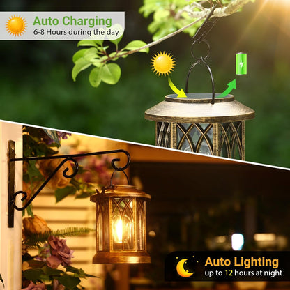 WdtPro Solar Lanterns Outdoor Lights, 6 Pack Bright Lanterns Outdoor Waterproof with Clip Patio Decor, Hanging Solar Lights for Outside Garden Yard Front Porch Table Decoration (Antique Copper)
