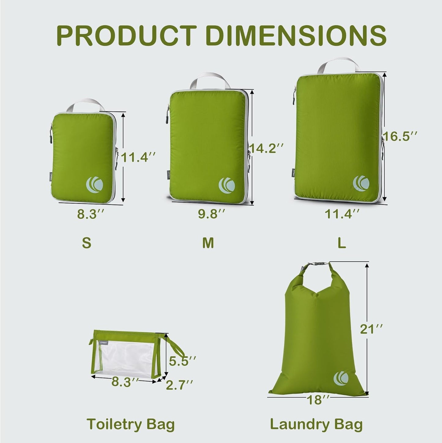 Cipway Compression Packing Cubes, Ultralight Luggage Organizer Bags with Laundry Bags and Clear Toiletries Bag, Travel Essentials for Carry on Suitcase (6 Piece,Green)