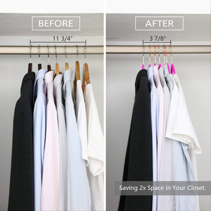 MIZGI Premium Velvet Hangers (Pack of 50) Heavyduty - Non Slip - Velvet Suit Hangers Pink - Copper/Rose Gold Hooks,Space Saving Clothes Hangers