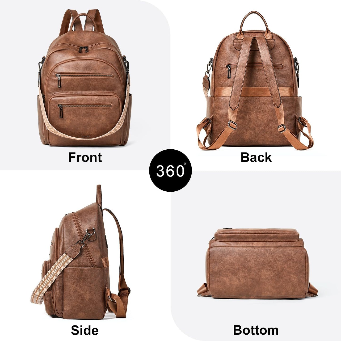 Backpack Purse for Women Laptop Backpack, Leather Travel Backpack Shoulder Bag Teacher College Daypack Work Handbag fits 14" Laptop-Brown