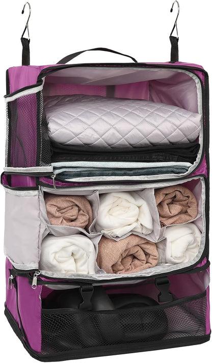 TABITORA Travel Portable Hanging Shelves Closet Organizer Packing Luggage Storage with Multifunctional and Foldable Invisible Compartment,Lightweight, for Suitcase, RV,Closet…Purple,XXL
