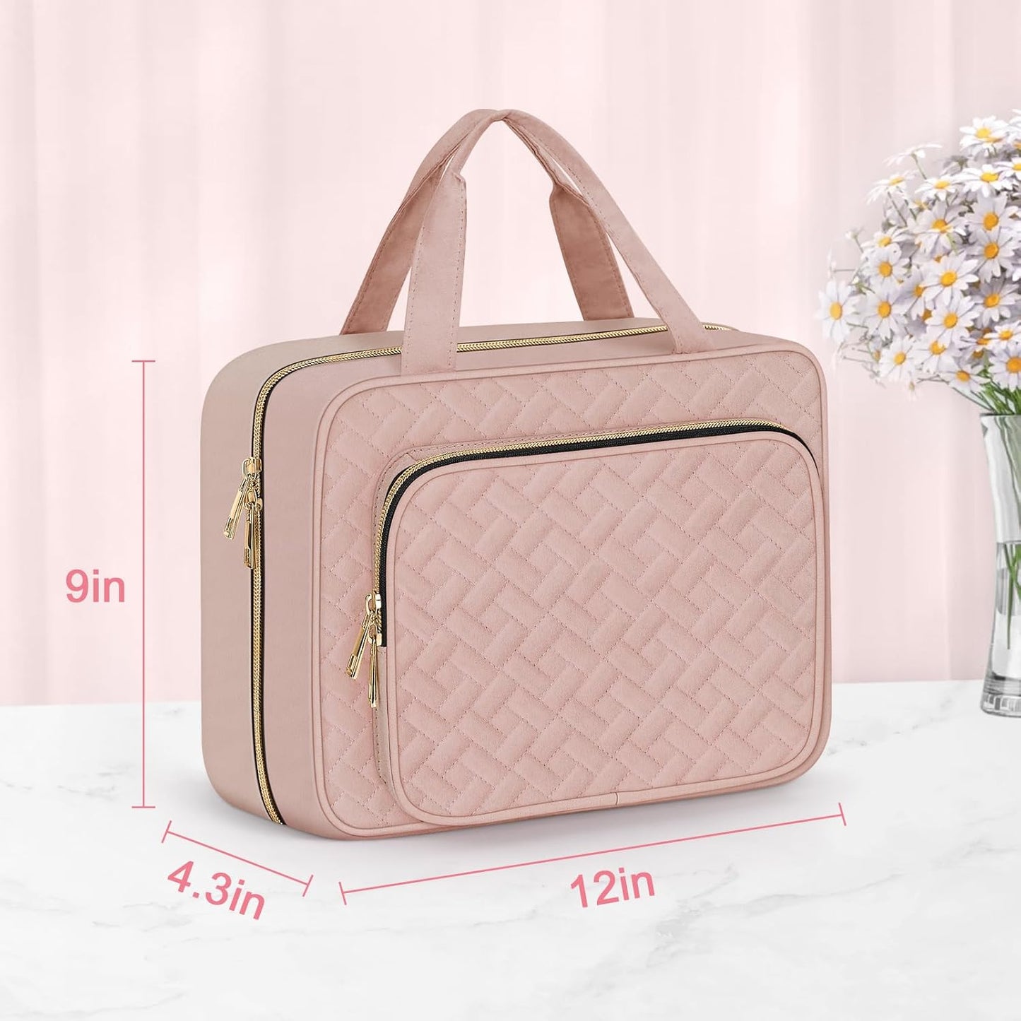 Wedama Toiletry Bag for Women, Large Cosmetic Travel Bag, Hanging Toiletry Bag for Bathroom, Thickened PVC Waterproof Makeup Bag, Toiletries Bag for Travel Business Trips and Camping, Baby Pink