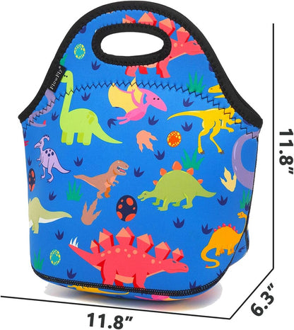 FlowFly Neoprene Kids Lunch box Insulated Soft Bag Mini Cooler Thermal Meal Tote Kit for Boys, Girls,Men,Women,School,Work, Office, Dinosaur