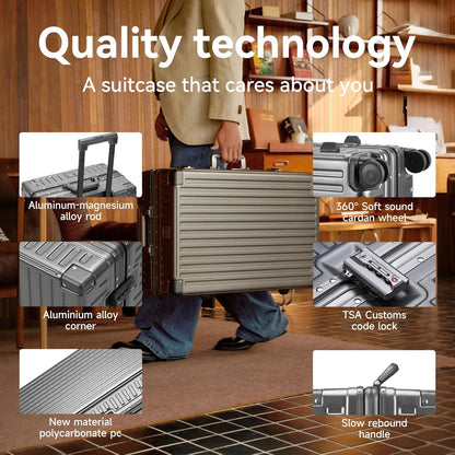 ROAMING Zipperless Luggage 26 Inch with Aluminum Frame, Checked-Large Lightweight 3-Layer PC Hard Shell Suitcase with Spinner Wheels, Metal Travel Luggage with Three TSA Locks, gray