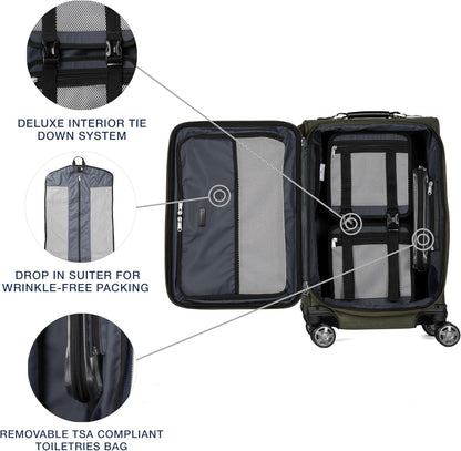 Travelpro Platinum Elite Softside Expandable Carry on Luggage, 8 Wheel Spinner Suitcase, USB Port, Suiter, Men and Women, Pilot Green, Carry On 21-Inch