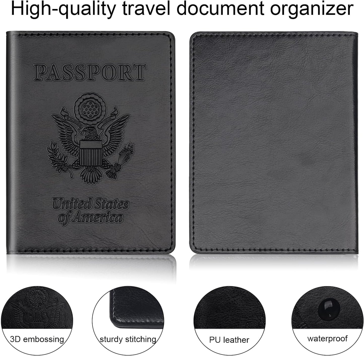 Passport Holder 2Pcs, Passport Cover Wallet Case for Women Men Family, Passports Book Holders Travel Must Haves Cruise Ship Essentials (Black & Rose Red)