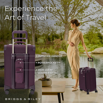 Briggs & Riley Essential 22" Carry On Expandable Spinner - Luggage for Travel, Suitcases with Wheels, Softside Rolling Bag for Men & Women, Self-Repairing Zipper - Baseline Collection, Plum