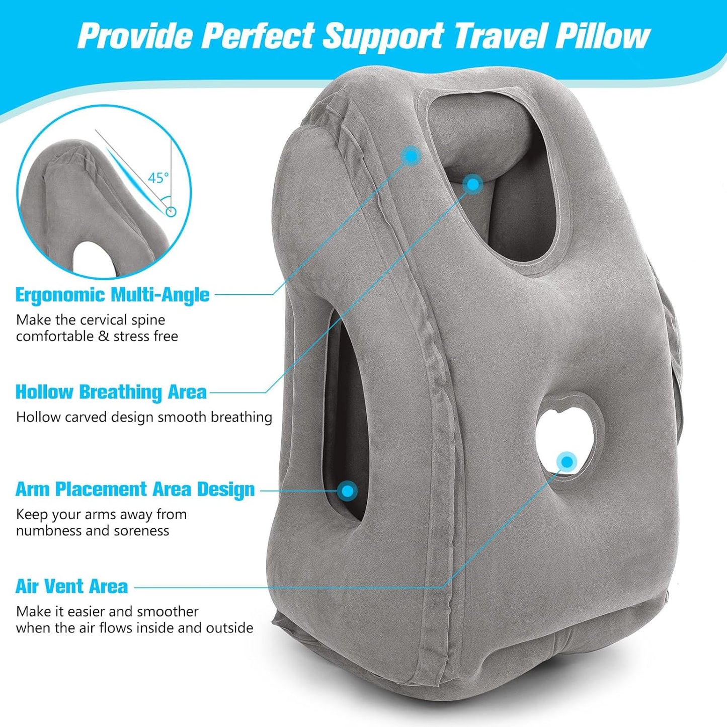 Rewondah Inflatable Travel Pillows for Airplanes | Airplane Pillow for Long Flight | Travel Plane Pillow for Airplanes Sleep Support | Blow up Flight Pillow for Long Flights to Avoid Neck Pain