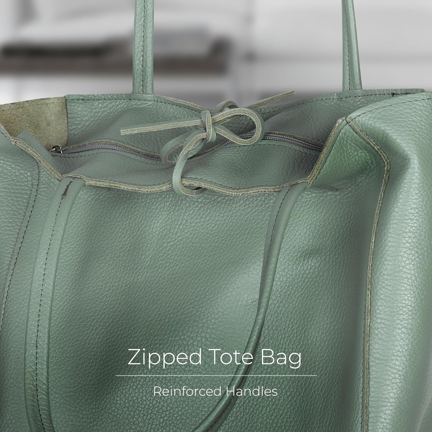 Italian Calf Leather Tote for Women with Zipper, Inner Pocket & Flat Base | Soft Unlined Shopper for Work & Travel