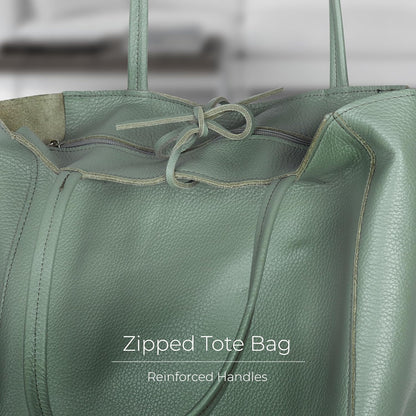 Italian Calf Leather Tote for Women with Zipper, Inner Pocket & Flat Base | Soft Unlined Shopper for Work & Travel