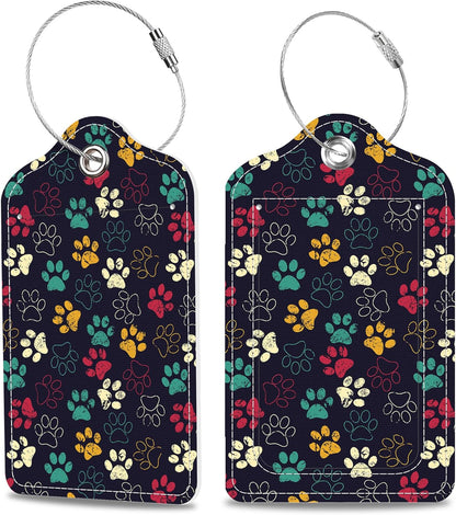 Luggage Tags for Suitcase Cute Cat Dog Paws 2 PCS Leather Travel Cruise Luggage Tag with Stainless Steel Loop Name ID Label Privacy Cover for Women Men Travel Bag Labels Set