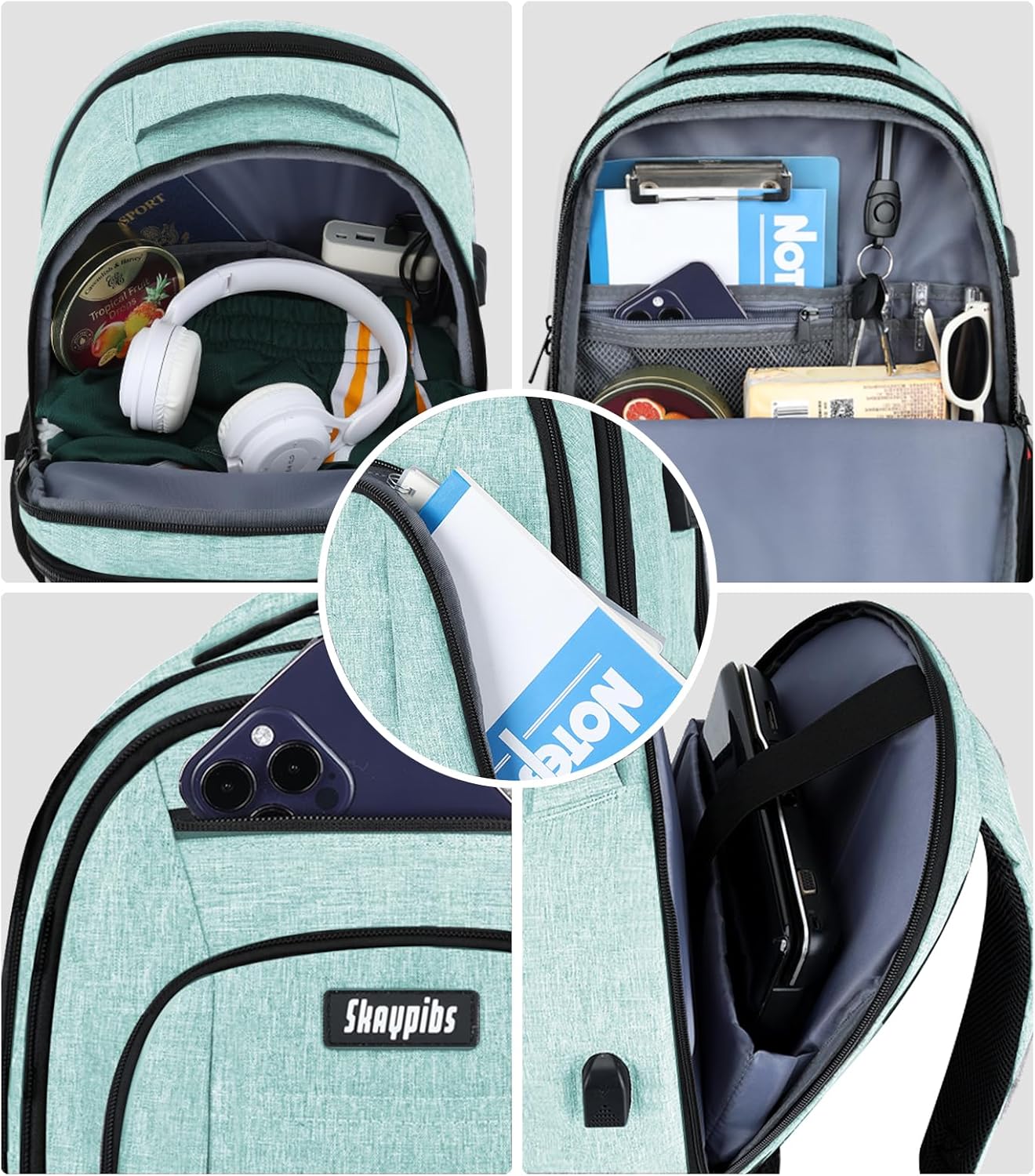 Backpack for Women Men, Travel School Backpacks for Teen Boys, Bookbag with USB Charging Port, Anti Theft College Backpack Fits 15.6 Inch Laptop, Casual Work Business Back Pack, Cyan