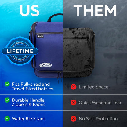 Extra Large (11.8”x11.8”x4”) Hanging Travel Toiletry Bag for Men and Women - Cosmetic Travel Bag With Shoulder Strap - Waterproof Hygiene Bag with Metal Swivel Hook and 19 Compartments for Toiletries