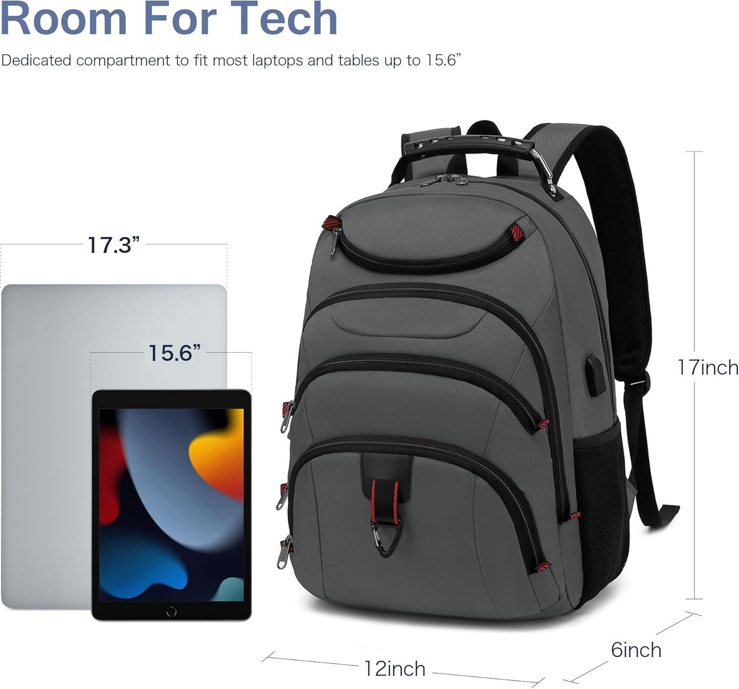 Boavan Laptop Backpack for men, 15.6 inch Laptop Bag with USB Port, Waterproof Travel Work Backpack Purse, Anti-Theft Teacher Nurse Doctor Casual Bookbags Office Business backpack，Grey