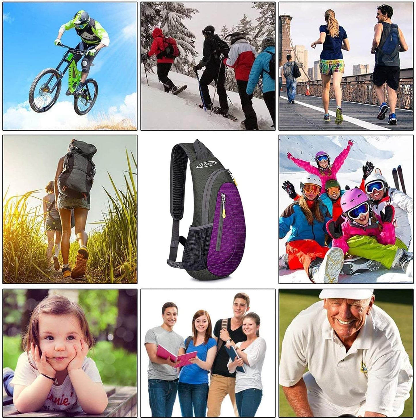 G4Free Sling Bag for Men Women, Small Crossbody Backpack Lightweight Chest Shoulder Bags for Travel, Outdoor and Sports (Purple)