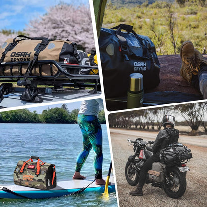 Waterproof Duffel& Luggage Bag - Motorcycle Dry Bag Tail Saddle Bags with Roll Top Closure,Large Storage Space,for Camping, Kayaking, Fishing & Traveling(JungleGreen, 60L)