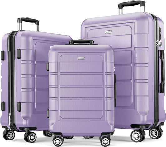 SHOWKOO Luggage Sets Expandable PC+ABS Durable Suitcase Double Wheels TSA Lock Lavender Purple 3pcs