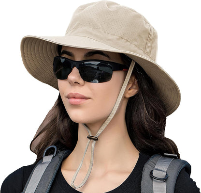 Rosoz Sun Hat for Men Women Boonie Bucket Hat Wide Brim Breathable Cooling Fishing Hats Safari Beach Garden UV Protection