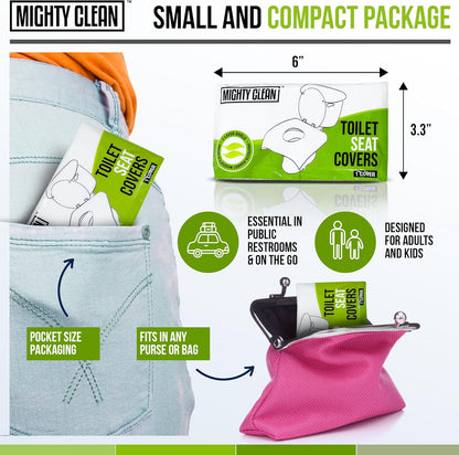 XL Disposable Toilet Seat Covers by Mighty Clean｜100% Waterproof ｜Individually Wrapped, Extra Wide Covers for Adults and Kids｜20 Count