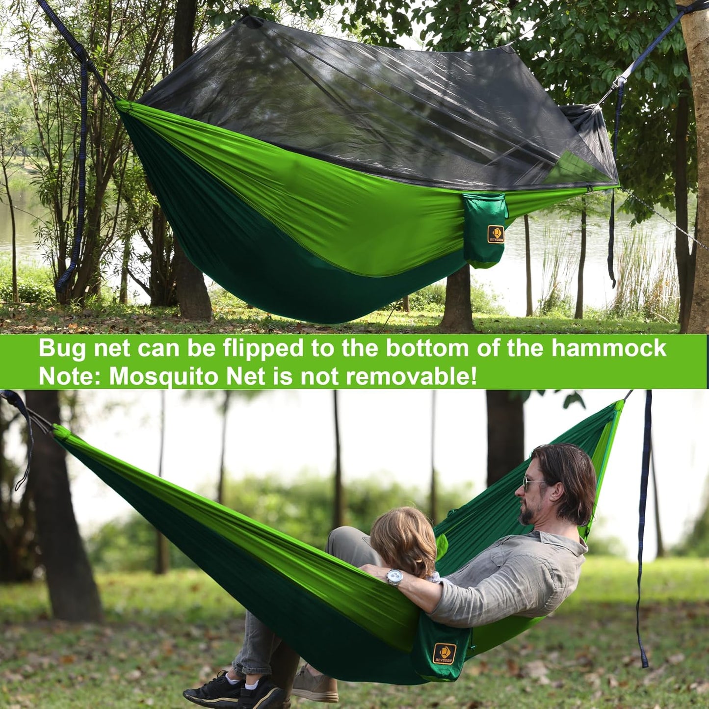 Camping Hammock with Net,Travel Portable Lightweight Hammocks with Tree Straps and Solid D-Shape Carabiners,Parachute Nylon Hammock for Outsides Backpacking Beach Backyard Patio Hiking