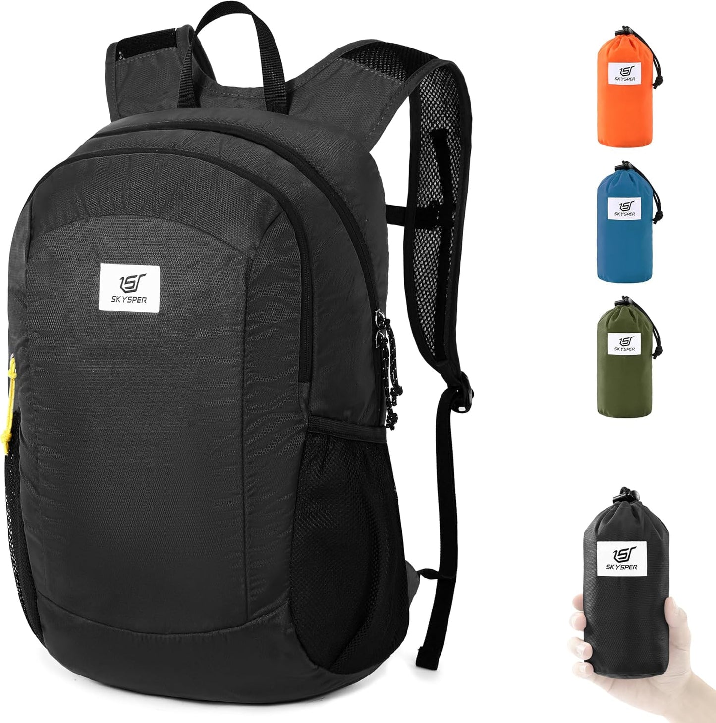 SKYSPER 16L Hiking Backpack Lightweight Small for Women Men, Foldable Packable Daypack - Travel Camping Backpack, Outdoor Hiking Bag （Black）